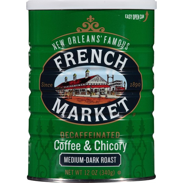 French Market Coffee, Coffee and Chicory, Decaffeinated Medium-Dark Roast Ground Coffee, 12 Ounce Can (Pack of 3)