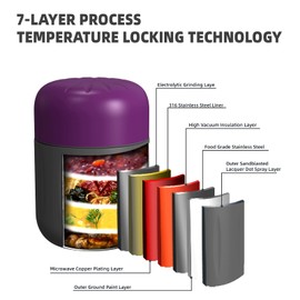 BSWAY Thermal Food Container, 510 ml Stainless Steel Warming Container with Foldable Spoon, Thermal Food Container on the Go for Food, Baby Food, Soup, Porridge, Yoghurt Keeps Hot or Cold for 12 Hours