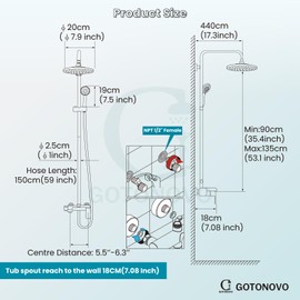 gotonovo Matte Black Exposed Shower Fixture Triple Function 8 Inch Rainfall ABS Shower Head and Tub Spout Shower System Combo Unit Shower Head and Handle Set, Round Handheld Spray