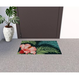 Homeroots 18" X 30" Blue and Pink Coir Tropical Outdoor Door Mat