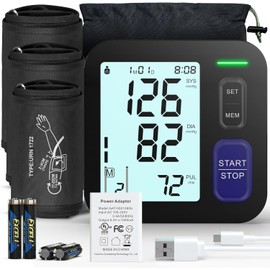 Upper Arm Blood Pressure Machine - 3 Size Cuffs, Small 7"-9", Medium 9"-17" and Extra Large XL 13"-21" for Big Arms, Accurate Automatic Digital BP Machine for Home Use, Large Display, 3 Users