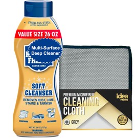 Idea Home Soft Cleanser (VALUE SIZE 26 OZ) Multipurpose Cleaner & Rust Stain Remover + Premium Microfiber Cleaning Cloth Streak and Lint Free 15x15 in