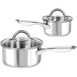 MICHELANGELO Saucepan Set 4pc, 18/10 Stainless Steel Sauce Pan with Lid, Tri-Ply Bottom Sauce Pot Set, Nonstick Saucepan, Dishwasher Safe, 1QT & 2QT
