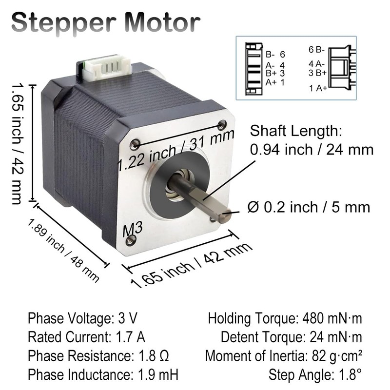 JYUDAUFU Nema 17 42 × 48mm Stepper Motor DC 12V