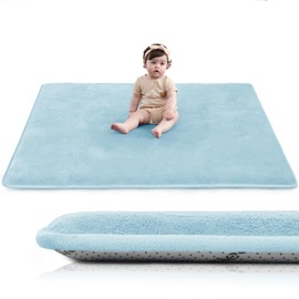 Huloo Sleep Baby Play Mat for Floor,1.3" Thick Elasti-Foam 50"×50" Playpen Mat for Tummy Time,Water Repellent Soft Coral Velvet for Toddler,Infant,Kids,Non-Slip Backing Safe for Crawling(Light Blue)