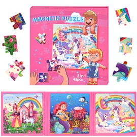 LovesTown Magnetic Puzzles for Toddlers, 48PCS Fairytale Travel Puzzle Book, 3 in 1 Educational Learning Magnets for Kids, Ideal Road Trip Activities Toys for Boys and Girls