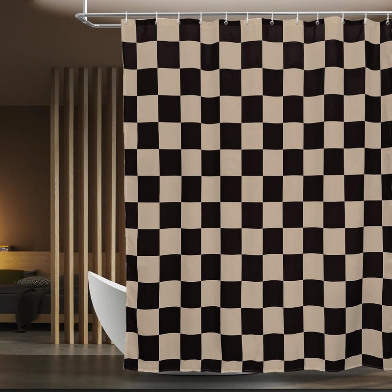 Tititex Aesthetic Checkerboard Grid Pattern 140gsm Faux Linen Fabric Shower