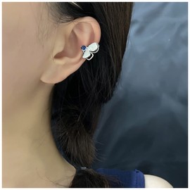 Inateannal Boho Crystal Butterfly Ear Cuff Earrings Butterfly Clip Earrings Silver CZ Butterfly Ear Crawler Earrings Vintage Blue Rhinestone Cuff Wrap Earrings Jewellery