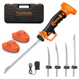 VynNetic Cordless Electric Fillet Knife for Fish With Non-Slip Grip Handle & 4 Ti-Nitride S.S. Coated Non-Stick Blades, Rechargeable Electric Knife with 2 Batteriess Charger amd Case For Fishing