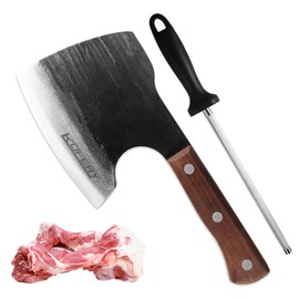 KOFERY Heavy-Duty Bone Chopper Knife - Handmade 5mm Thick High Carbon Steel Meat Cleaver with Axe Blade for Kitchen and Outdoor BBQ (Black)