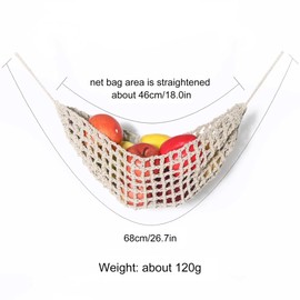 Komost Large Macrame Fruit Hammock with Hooks - Space-Saving Under Cabinet Hanging Kitchen Storage for Fruits, Veggies & Bananas