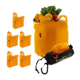 BagPodz Reusable Shopping Bags – Includes 5 Foldable Bags Inside a Compact Pod with Carry Clip – Super Strong Nylon Reusable Shopping Bags Hold up to 50lbs – Sturdy, Washable and Easy to Use