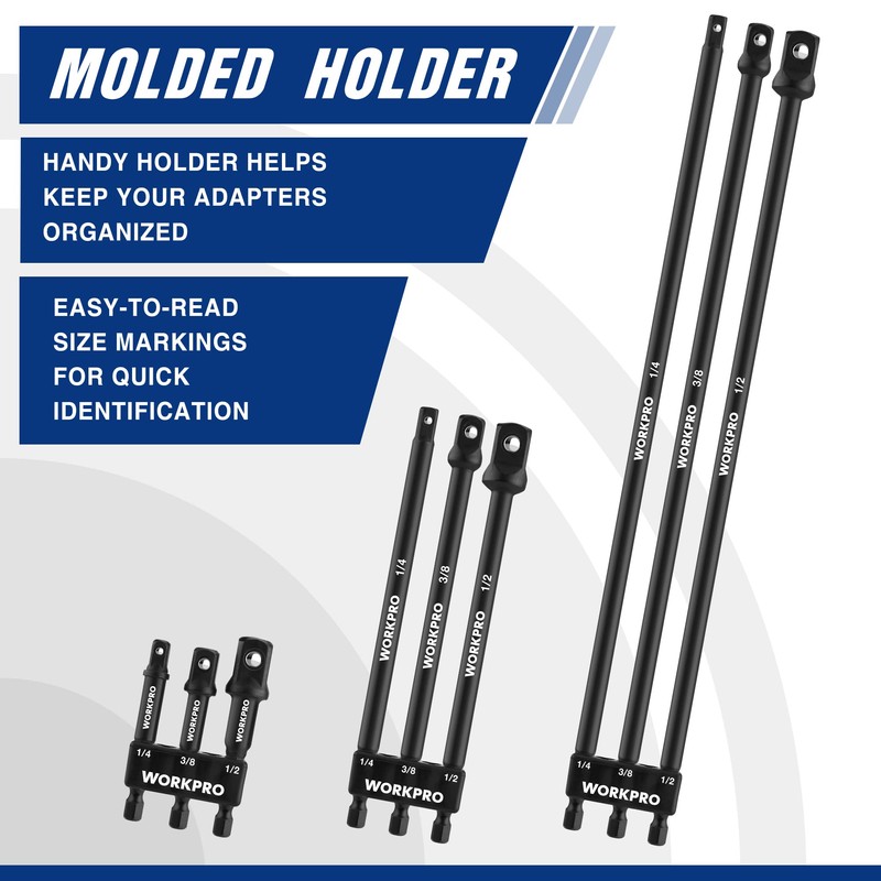 WORKPRO 9-Piece Socket Adapter Extension Set, 1/4, 3/8, 1/2-Inch Drive,