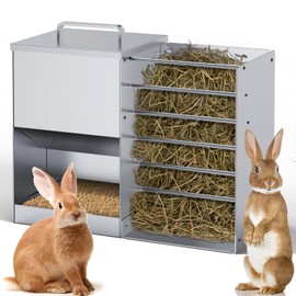 Automatic Rabbit Feeders for Cage Hay Feeder 4.5L Bunny Feeder Stainless Steel Rabbit Food Dispenser for Guinea Pig Squirrel Small Animals Trough