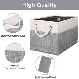 Fab totes Storage Bins [3-Pack], Foldable Storage Baskets for Organizing Toys, Books, Shelves, Closet, Large Storage Box with Rope Handles, Sturdy Organizer Bins, White & Grey