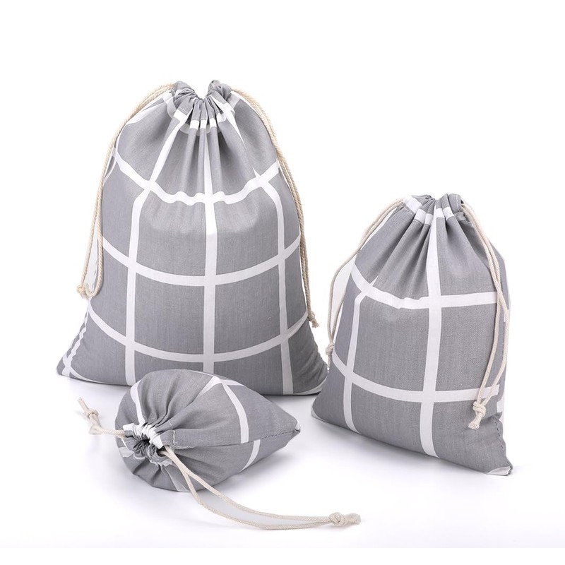 Amoyie Drawstring Organiser Bag Set 3 pcs, Canvas Fabric Pouch