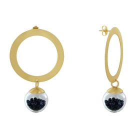 LES POULETTES BIJOUX - Brass Earrings Ring Glass Paste Bubble and Pearls - Black