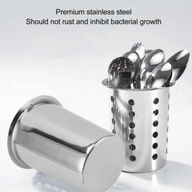 HilBeliFU Countertop Utensil Holder Stainless Steel, No Hole Stainless Steel Kitchen Utensil Holder, 5.4x4.5x3.4in Large Stainless Utensil Holder for Kitchen Counter, Knives, Forks