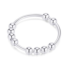 Jacruces 925 Sterling Silver Rings Anxiety Ring for Women Men Fidget Rings for Anxiety Women Gold Ring Anxiety Ring with Beads Spinner Ring for Anxiety Spinning Ring Fidget Jewelry thumb rings size,