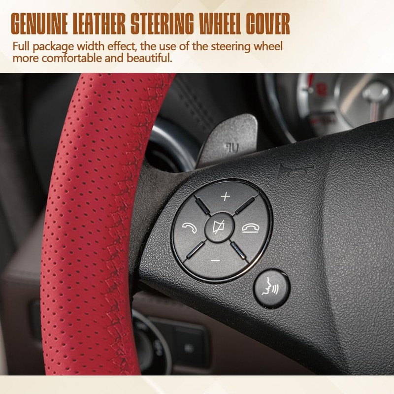 HEVLE Leather Steering Wheel Cover Lace Up, Car Wheel Cover,