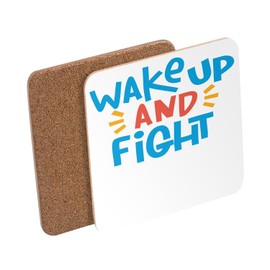 Untersetzer aus Kork – Wake Up and Fight Typographie Botschaft Zitat Motivation Inspiration Empowerment – 6 Stück (95 x 95 mm)