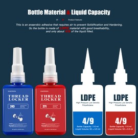 2 Pack Thread Locker - Blue 243 (Medium) & Red 271 (High) - Metal Screw Locking Sealant for Bolts/Nuts/Fasteners - Prevents Loosening/Corrosion