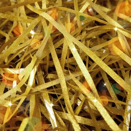 AZKEEGREY Gold Shredded Tissue Paper, 600g Gold Shiny Raffia Shredded Paper Hamper Filling Decorative Shredded Tissue Paper for Gift Boxes Party Supplies