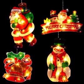 4 Pieces Christmas Window Decorations Light ,Christmas Window Hanging Lights Santa Battery Operated Light up Christmas Decorations with Suction Cup for Holiday Outdoor Indoor Decor