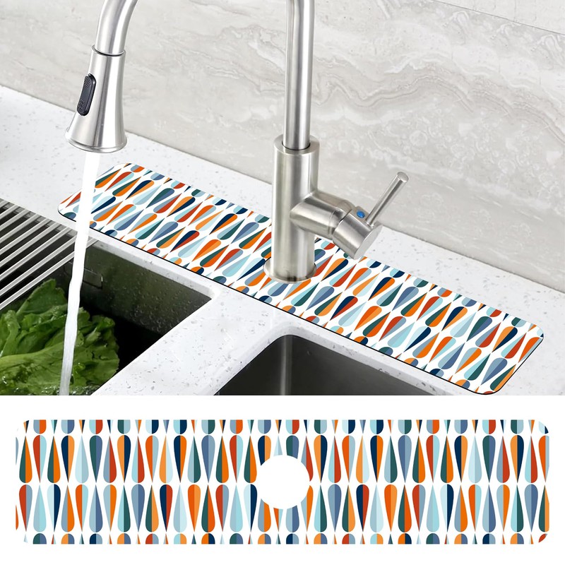 Mid-Century Drop Shapes Kitchen Sink Splash Guard Mat Absorbent Fast
