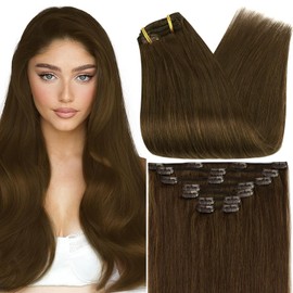 Full Shine Hair Extensions for Women Clip in Extensions Color 3 Brown Remy Human Hair Snap Clip on Double Weft 7 Pieces 22 Inch 105 Grams Add Volume