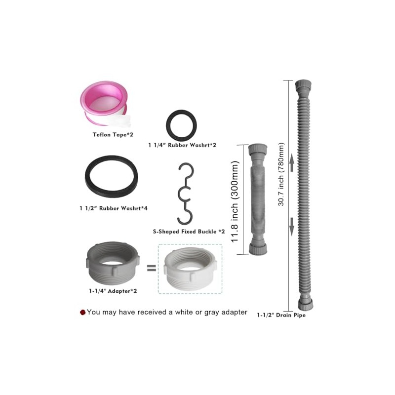 2-Pack Flexible Sink Drain Pipes with P-Trap - With Compatibility