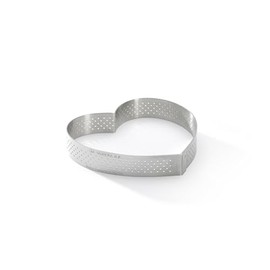 DE BUYER PERFORATED TART RING, Heart, in Stainless Steel, 0.75-Inch high O 4.75-Inch, Silber
