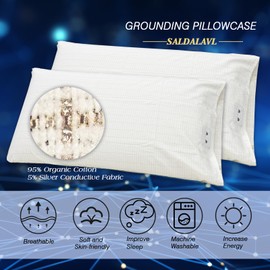 Grounding Pillowcase Conductive Grounding Sheet with 15ft Grounding Cord Silver Fiber Organic Cotton Sleep Therapy Improve Energy (20x30in)