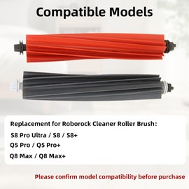 2 Sets Main Brush Replacement for Roborock S8, S8+, S8 Pro Ultra, Q5 Pro, Q5 Pro+, Q8 Max, Q8 Max+, 4-Piece Value Pack Dual Rubber Roller Brushes, Tangle-Free Accessories Kit (2 Red & 2 Black)