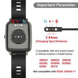 Charger for VeryFit Smart Watch - IDW26, IDW25, IDW23, IDW21, IDW19, IDW17, IDW16, IDW15, IDW13, ID205L, ID206 - Magnetic Charging Cable (2-Pack, 3.3ft/1m)