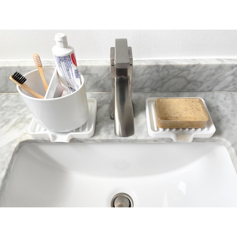 Happitasa Silicone Soap Dish Tray and Sponge Holder with Drain