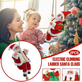 Electric Santa Climbing Rope Decoration - 2PCS Funny Musical Christmas Tree Ornament, Hanging Doll Toy for Party Home Door