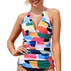 Yonique - Tankini con cuello en V para mujer, sin