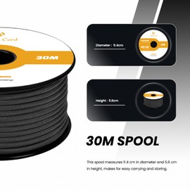 Abma Cord Paracord 4 mm 30 m Cord Type III Paracord 550 Rope 7 Core for Outdoor, Camping, Survival, Crafts, Bracelet - Max. 250 kg - Black
