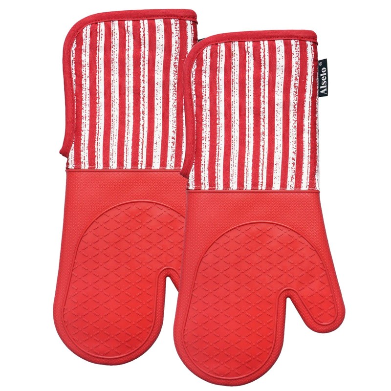 Alselo Silicone Oven Mitts Heat Resistant 932℉ with Waterproof &