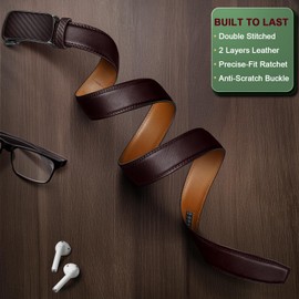 BULLIANT Men's Ratchet Belt Nontrimmable-Click Belt Adjustable for Men Gift Lightweight 1 3/8"(Deep Brown,32"-38" Waist Adjustable)