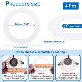 PATIKIL Goof Rings Inner Diameter 3.39 inches, Outer Diameter 4.72 inches, Pack of 4 Metal Goof Rings Cover for Recessed Spotlights, Ceiling and Wall Lamps Lighting Downlight LED, Matte White