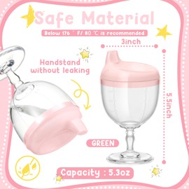 Irenare 1 Pcs Baby Wine Sippy Cup Plastic Goblet Cup No Spill Wine Glass Baby Sippy Goblet Glass Beverage Mug Milk Bottle with Lid for Kids (Pink)