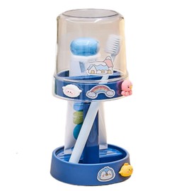 Kids Toothbrushes Holder with Cute Cup, with Kawaii Badge Sticker, Electric Toothbrush Holder for Kids Toddler, Tooth Brush Stand, Creative Bathroom Organizer Storage (Blue)