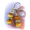 Khaki Cat Eye And Crystal Drop Earring Sp Leverback Handcrafted