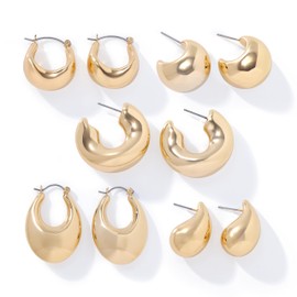 JTV Tone Hoop Earrings for Women – Classic Polished Hoops, Lightweight Jewelry for Everyday Wear, Stacking or Gifting – Elegant Minimalist Style in Gift Box, (4x2mm, Set of 5 Gold)