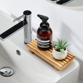 Small Wood Pedestal Stand for Bathroom Tray Kitchen Counter Decor Bathroom Sink Accessories Decorative Wooden Risers for Kitchen Soap Tray Vanity Bathroom Decor Dish Soap Holder Trays