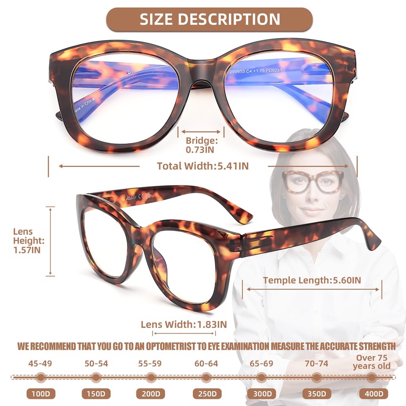 LADEESSE Readers for Women Oprah Style 3 Pack Square Reading