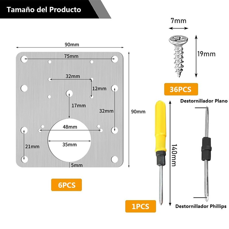 Kit de Placa de Reparación de Bisagras para Armarios -
