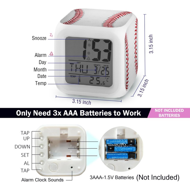 ZonleeApex Baseball Ball Alarm Clock for Boys Girls, Baseball-Themed Kids